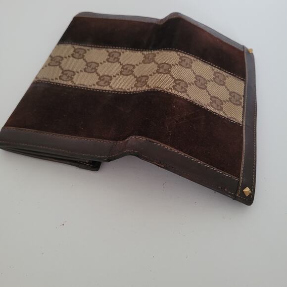 GUCCI Vintage Wallet Bifold Brown Designer Large Retro Clutch Suede - Picture 10 of 13